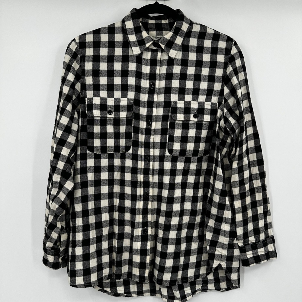 Madewell Womens Buffalo Check Flannel Button Down Shirt Black White Medium Cabin